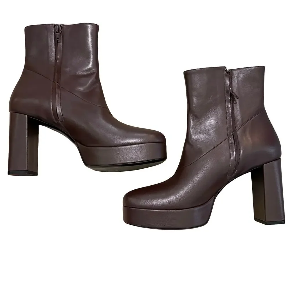 STAUD Jodie Platform Ankle Boots Espresso Brown Lamb Leather Round Toe Sz 41/ 11